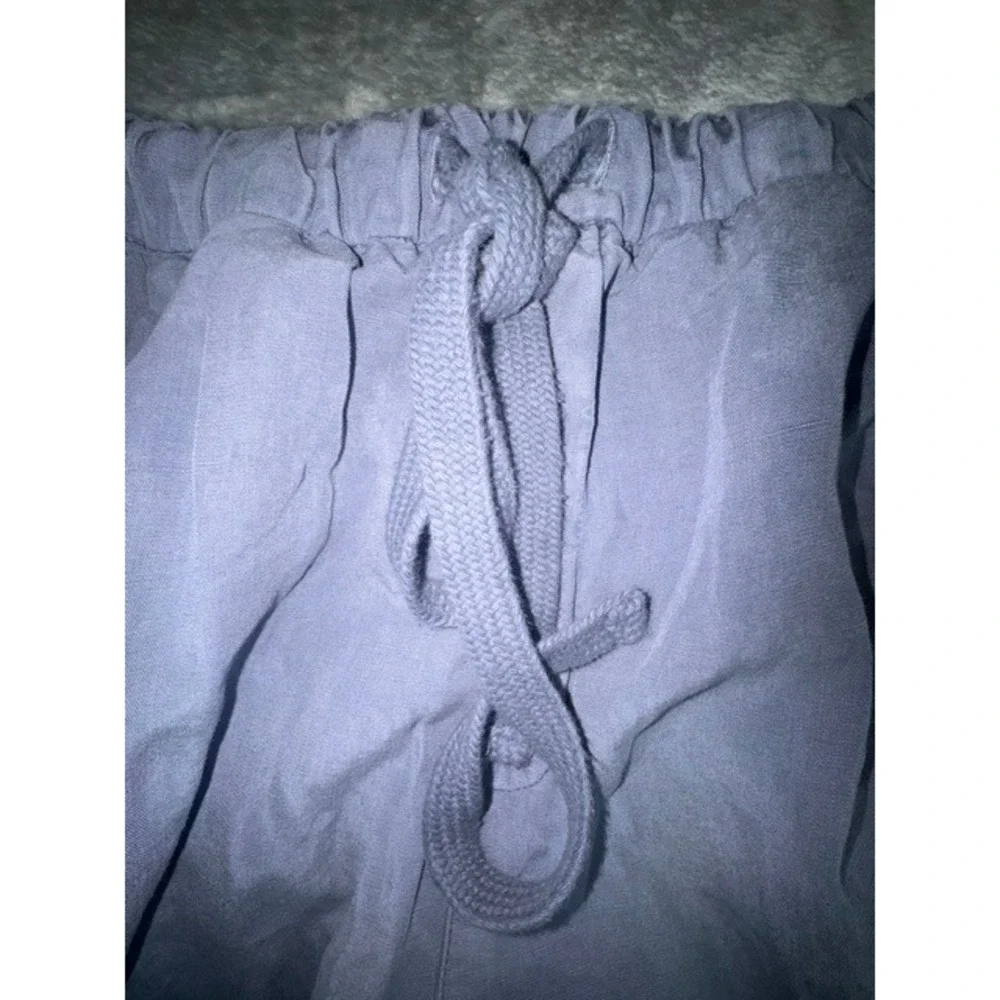 Zara Pants Women S Blue Linen Blend Relaxed Drawstring Straight Leg NWT